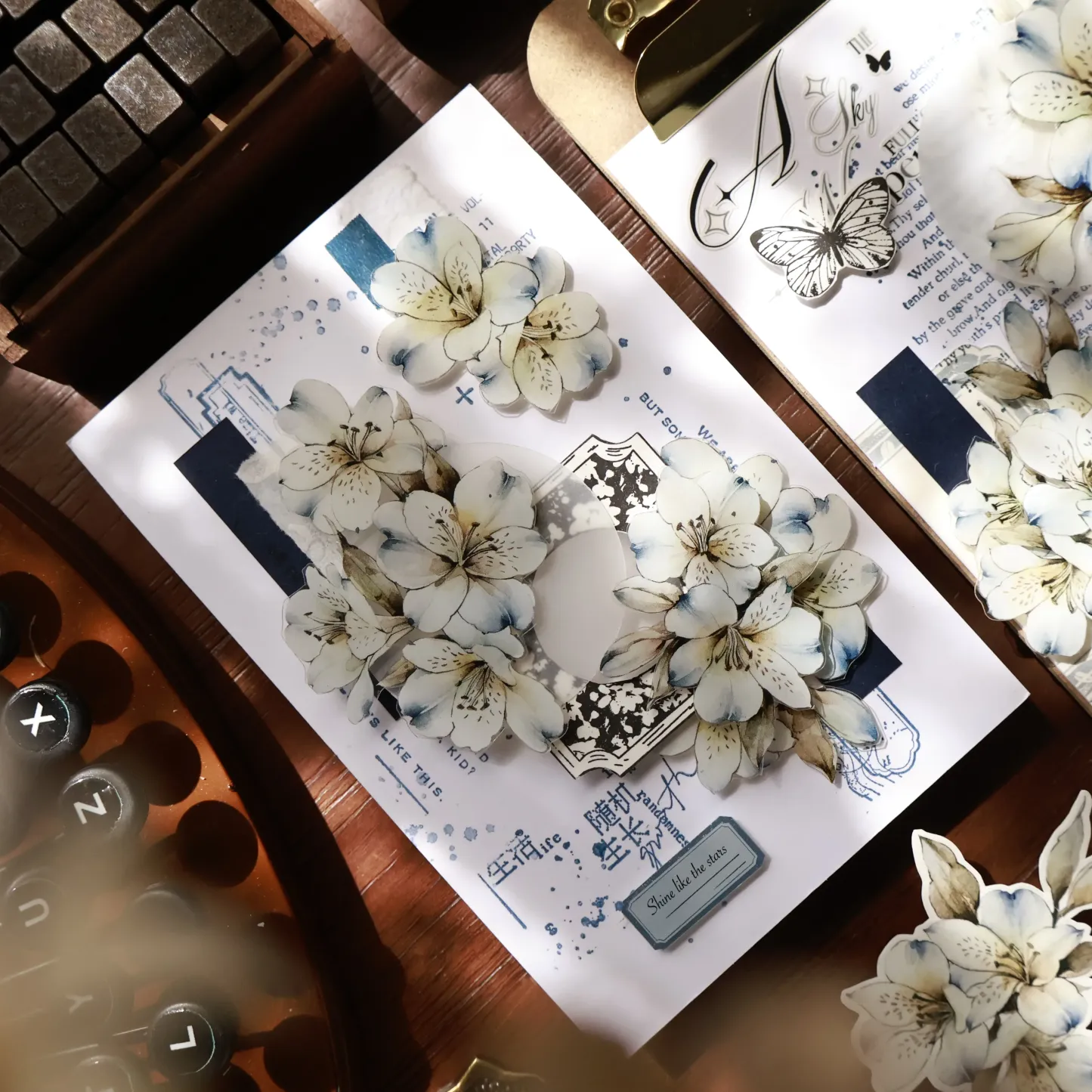 YIER Studio White flowers Washi PET Tape 2.17 * 78.74 inch