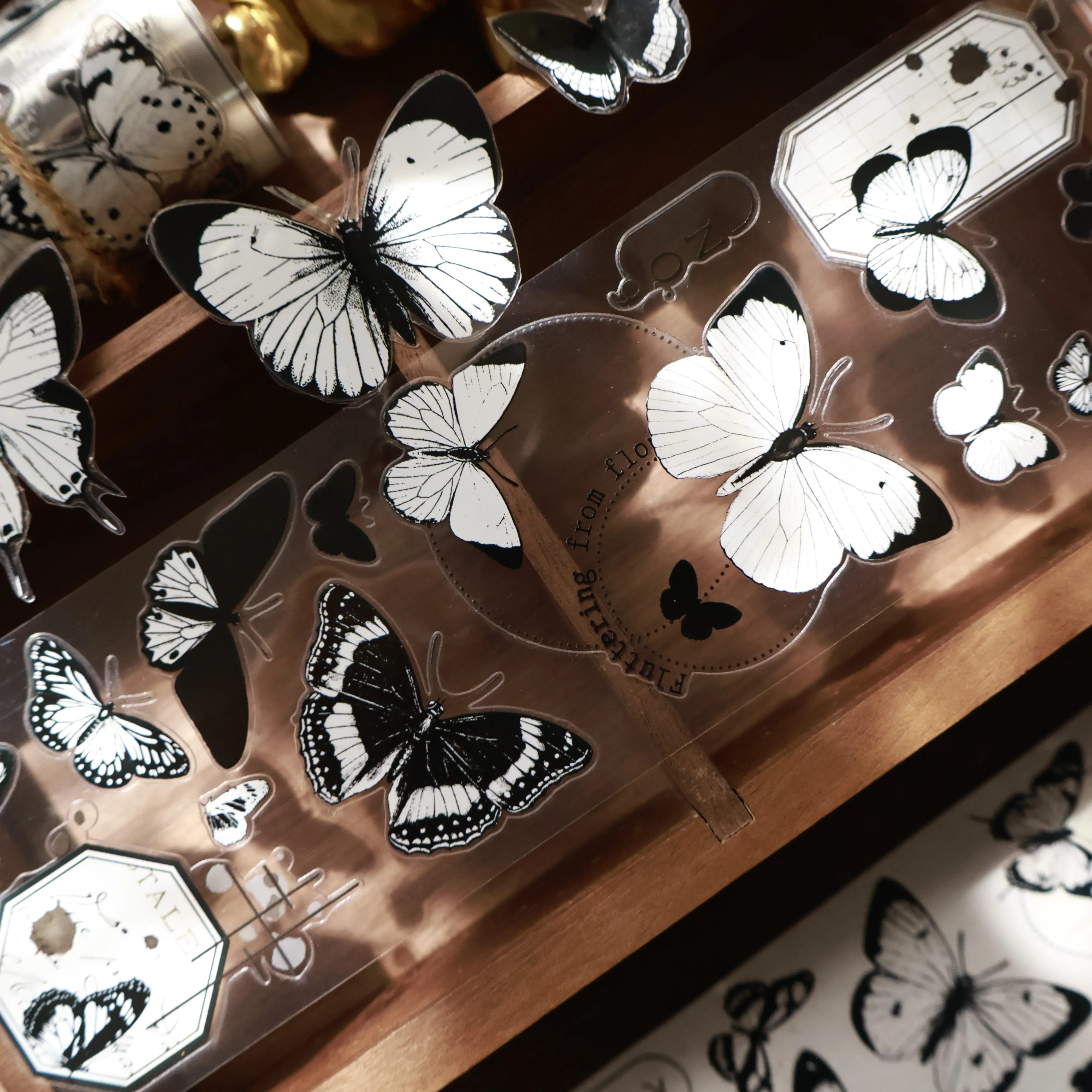 YIER Studio Black and white butterflies Washi PET Tape 2.17*196.85 inch