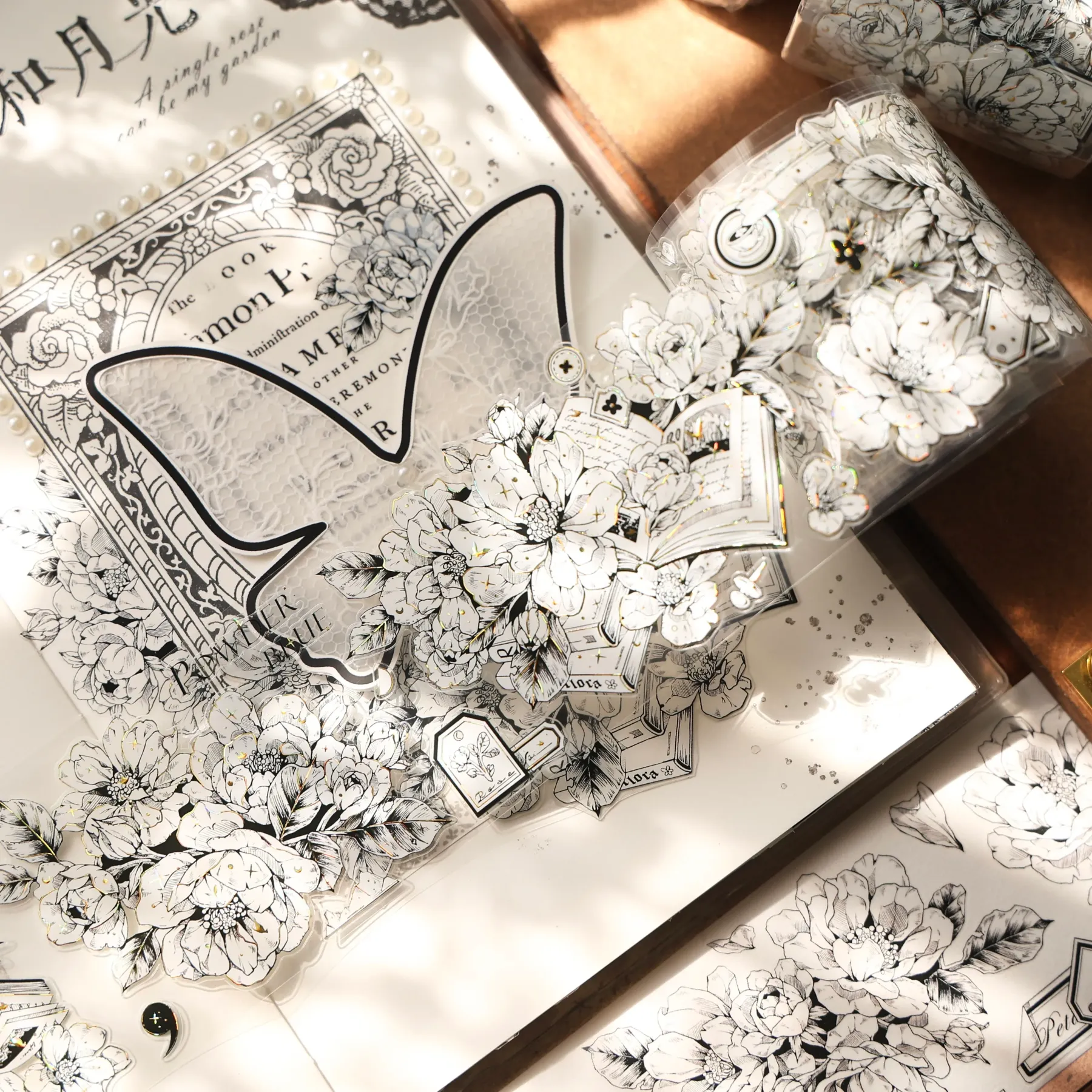 YIER Studio White line drawing of flowers PET Washi Tape 2.17*196.85 inch