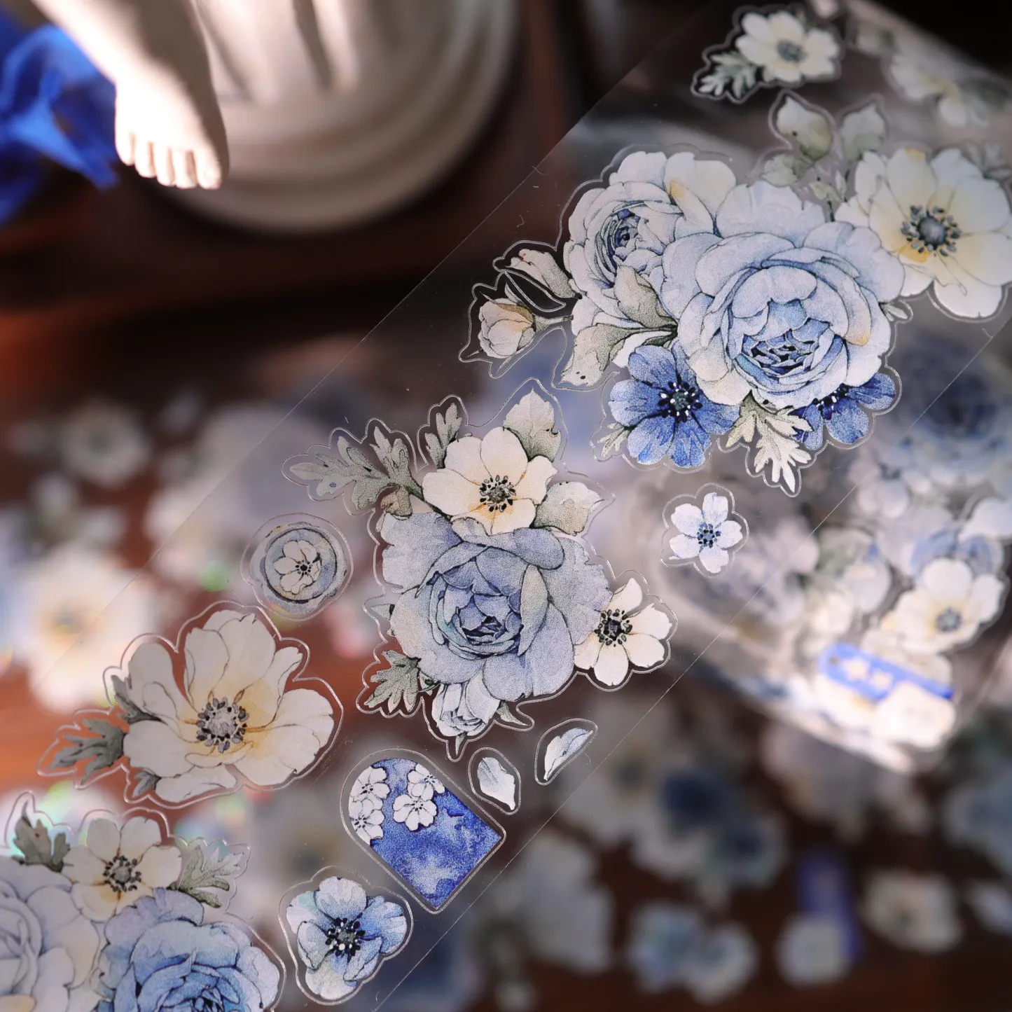 YIER Studio Pre-cut Blue and cyan flowers PET Tape 2.17*196.85 inch