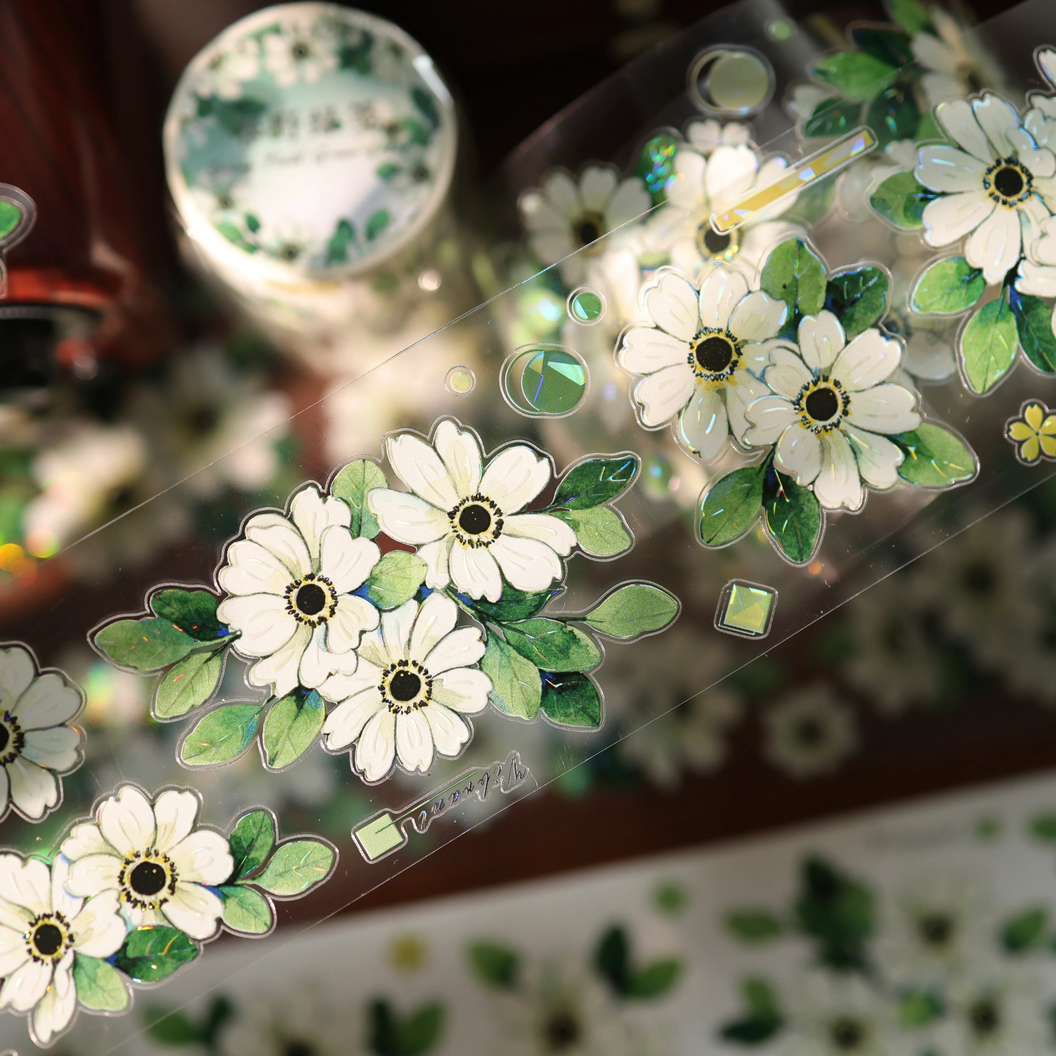 YIER Studio Pre-cut Green flowers PET Tape 2.17*196.85 inch