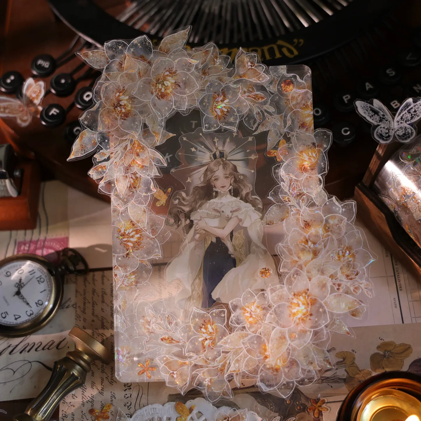 YIER Studio Pre-cut Transparent golden flower PET Tape 2.36*196.85 inch  