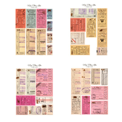 4 sheets Retro Bill Theme Vintage ticket label backing paper