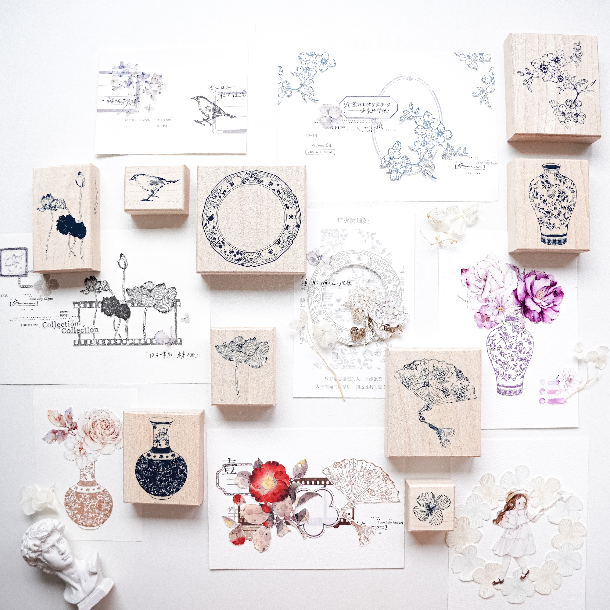 Yuanzi studio Floral Bottle Fan Wooden Stamp