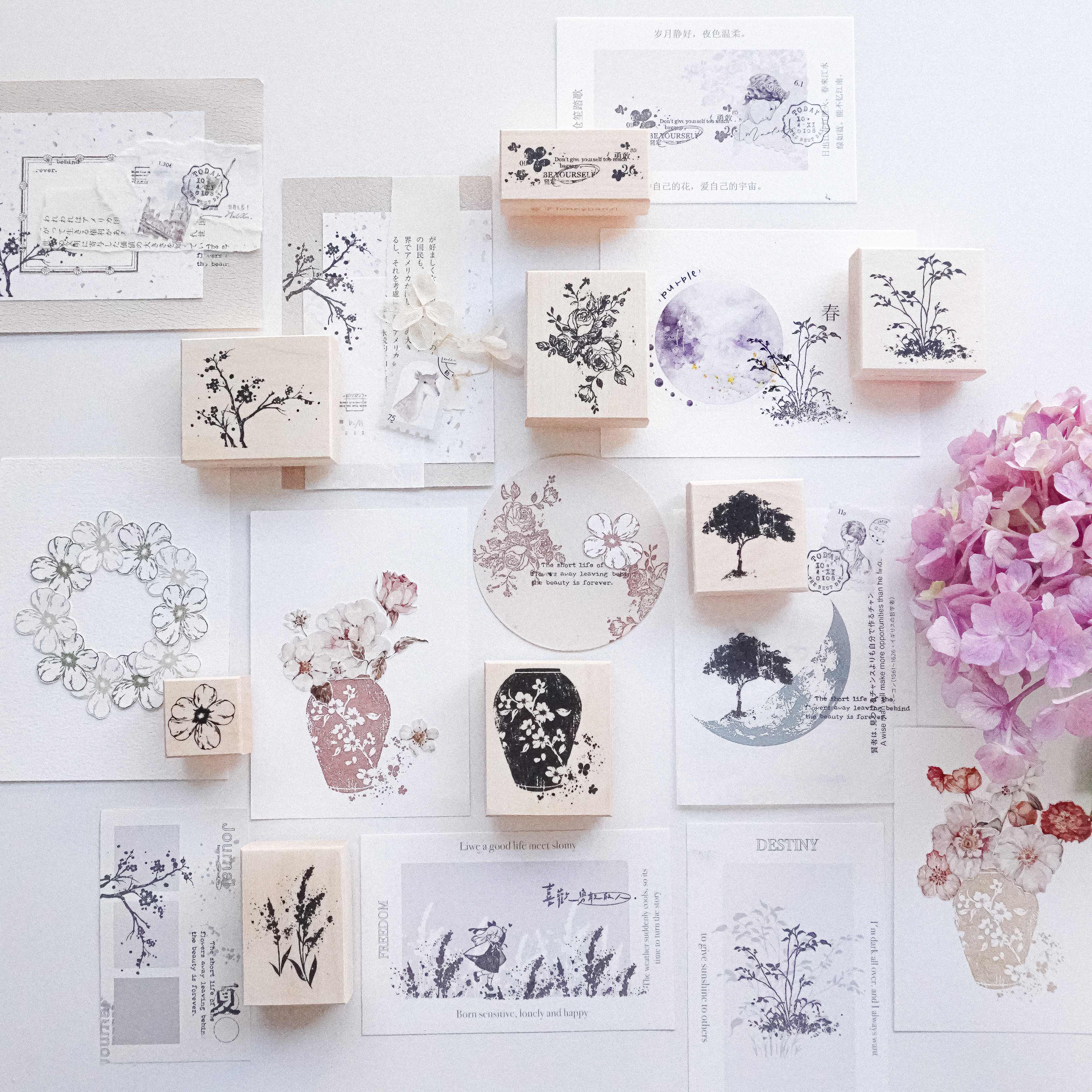 Yuanzi studio Flower and plant wood stamp
