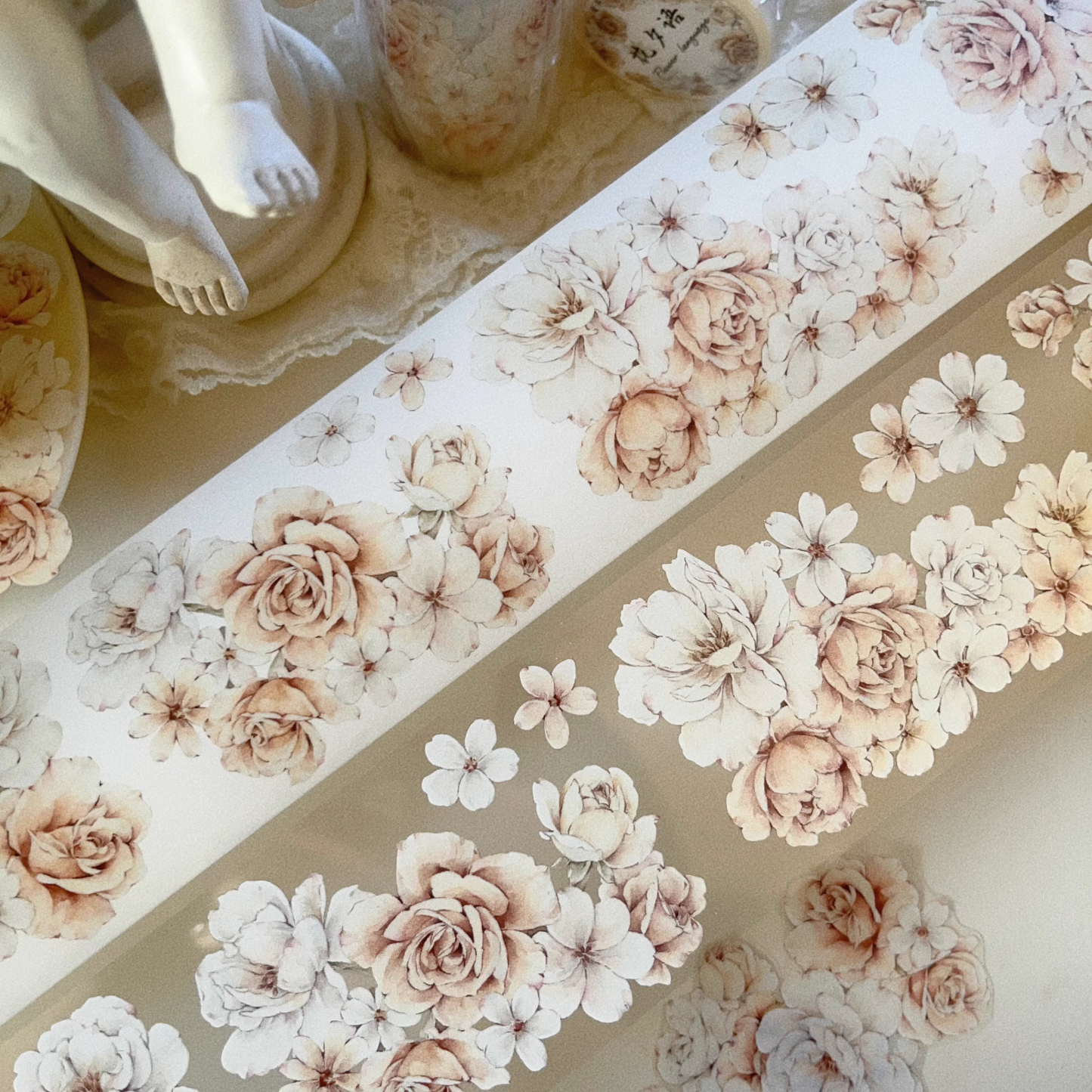 YIER Studio Orange White Vintage Rose PET Washi Tape 2.36 inches * 236.22 inches