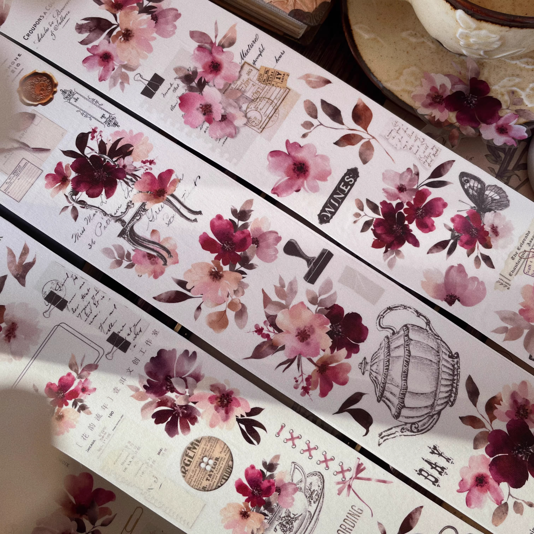 YIER Studio Red Vintage Butterfly Rose PET Washi Tape 2.36 inches * 236.22 inches