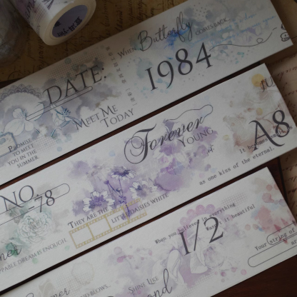 YIER Studio Watercolor Text flowers PET Washi Tape 2.17 inch * 236.22 inch