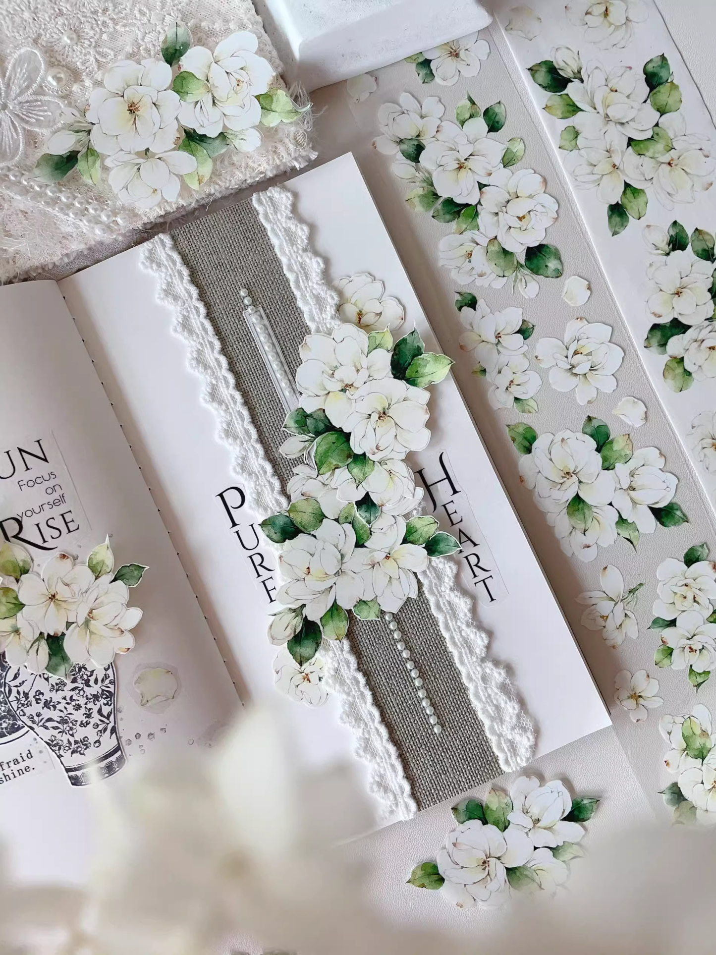 YIER Studio White Jasmine Flowers PET Washi tape 55mm*600cm