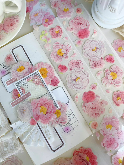 YIER Studio Pink Peony PET Washi tape 50mm*500cm