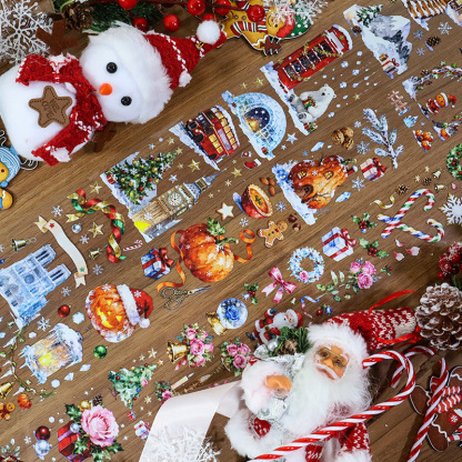 1 roll of Christmas, snowy, winter, house-themed PET tape
