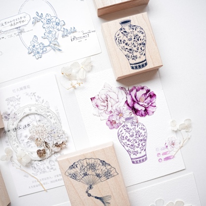 Yuanzi studio Floral Bottle Fan Wooden Stamp