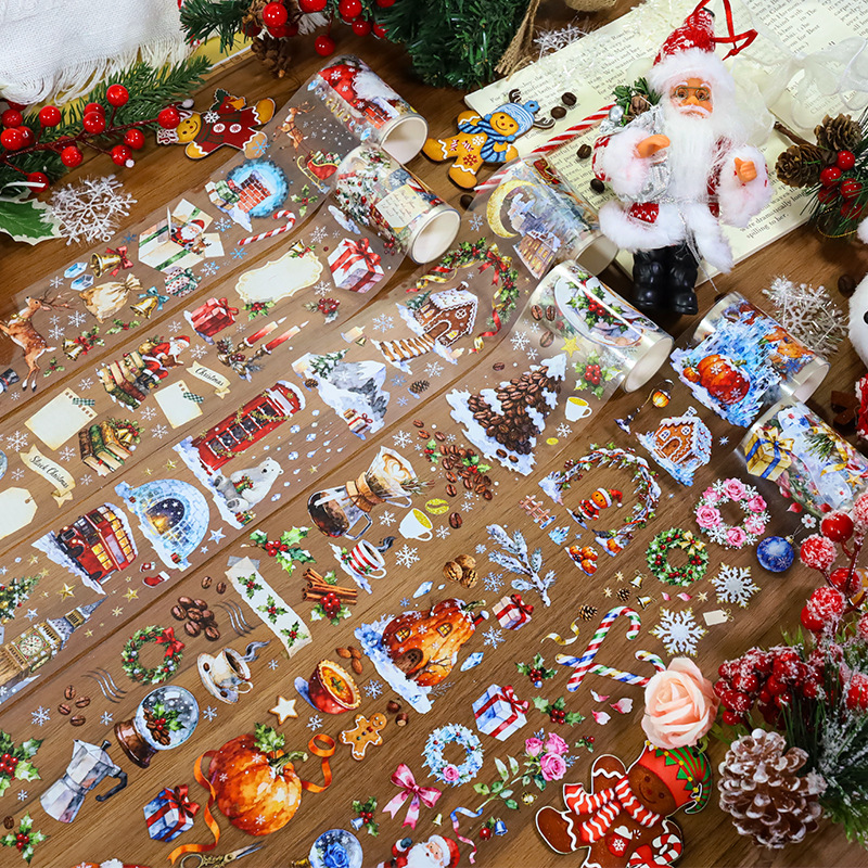 1 roll of Christmas, snowy, winter, house-themed PET tape