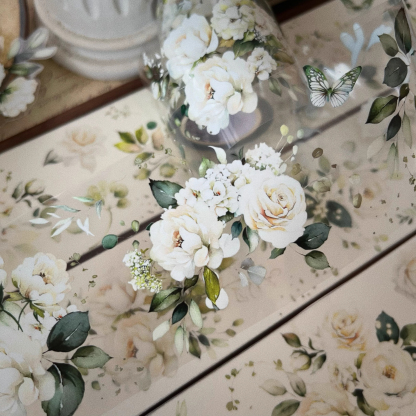 YIER Studio Beautiful White Rose PET Washi Tape 2.36 inches * 236.22 inches