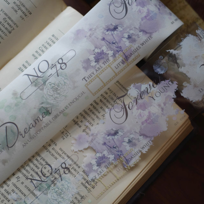 YIER Studio Watercolor Text flowers PET Washi Tape 2.17 inch * 236.22 inch