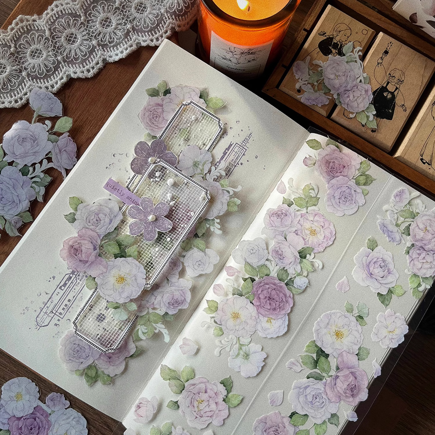 YIER Studio Pink purple rose PET Washi Tape 2.17 inch * 236.22 inch