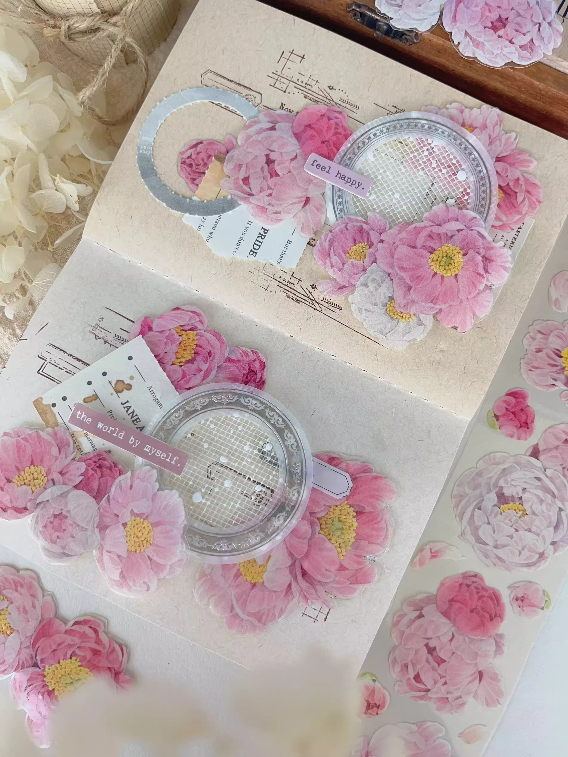YIER Studio Pink Peony PET Washi tape 50mm*500cm