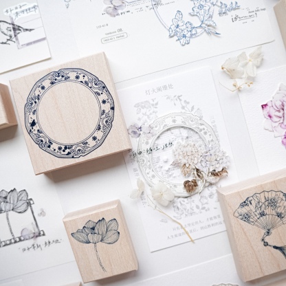 Yuanzi studio Floral Bottle Fan Wooden Stamp