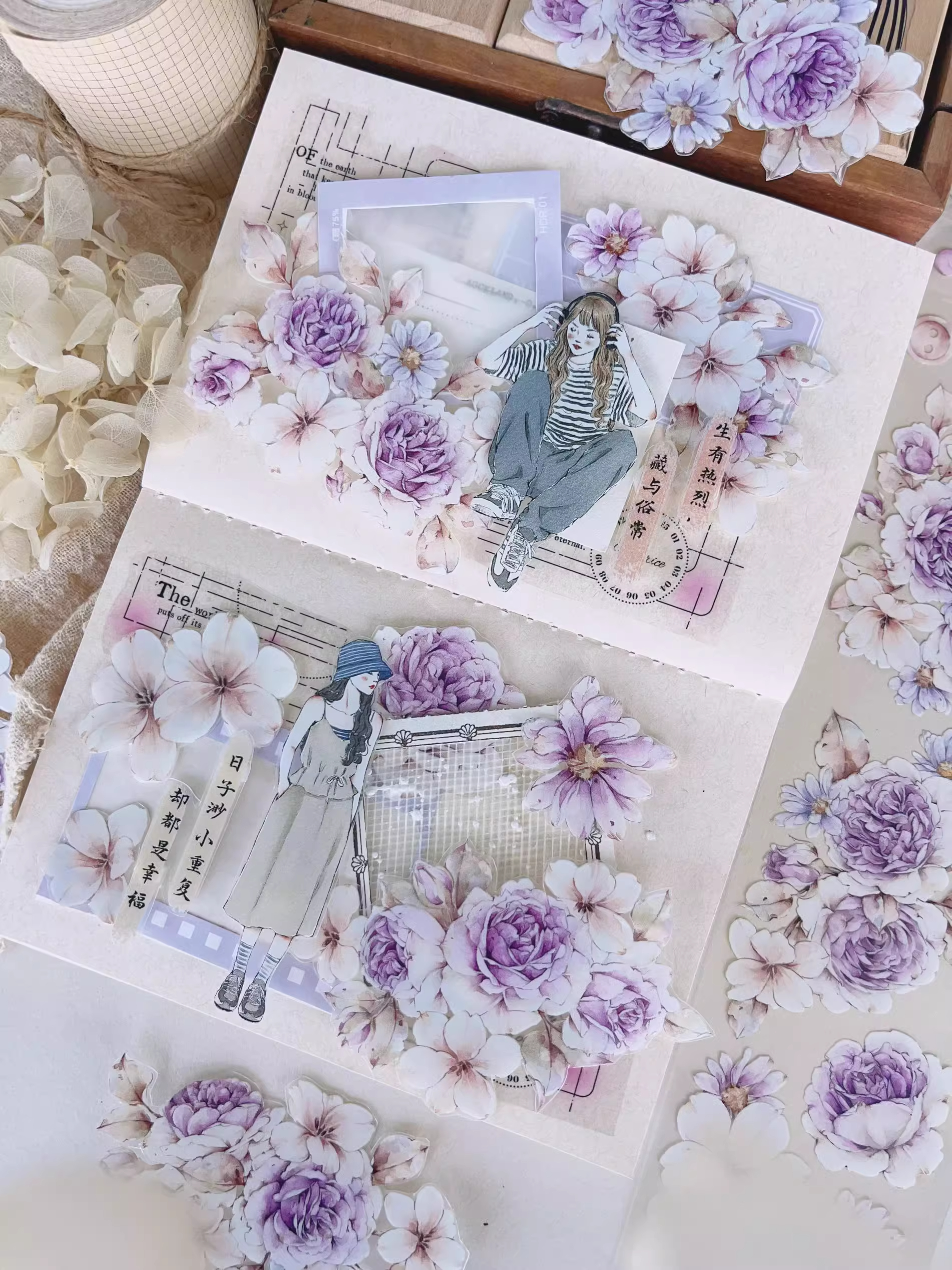 YIER Studio Dusk Purple Flowers PET Washi tape 60mm*600cm