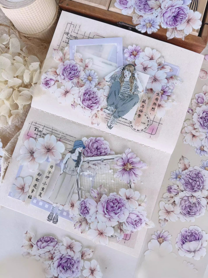 YIER Studio Dusk Purple Flowers PET Washi tape 60mm*600cm