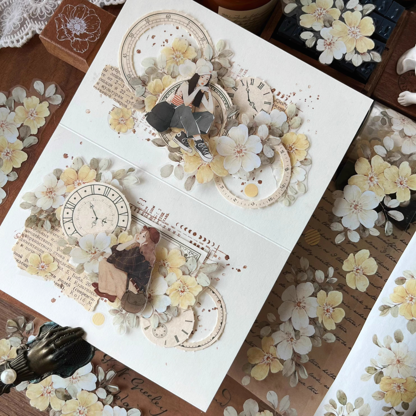 YIER Studio Pretty Vintage Yellow Rose PET Washi Tape 2.17 inch * 236.22 inch