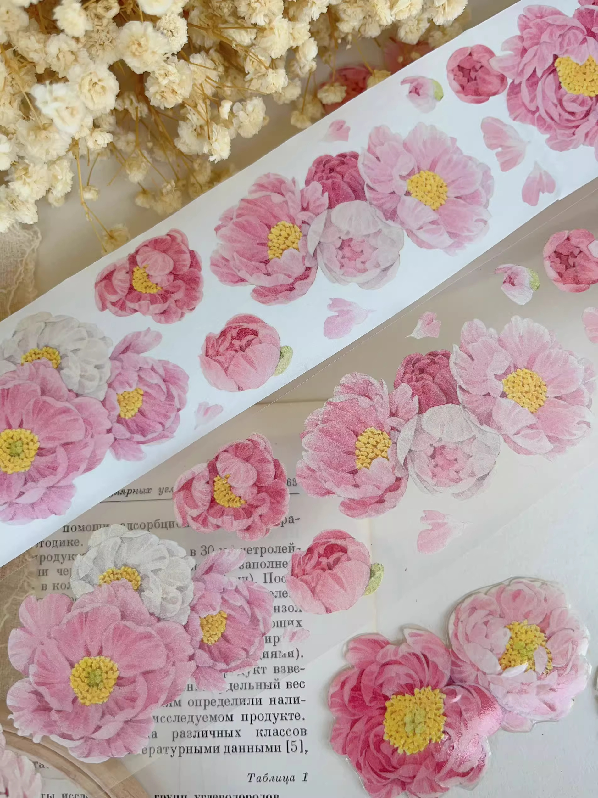 YIER Studio Pink Peony PET Washi tape 50mm*500cm