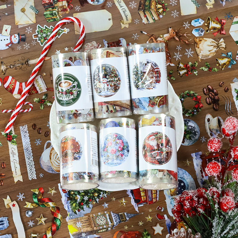 1 roll of Christmas, snowy, winter, house-themed PET tape