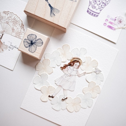 Yuanzi studio Floral Bottle Fan Wooden Stamp