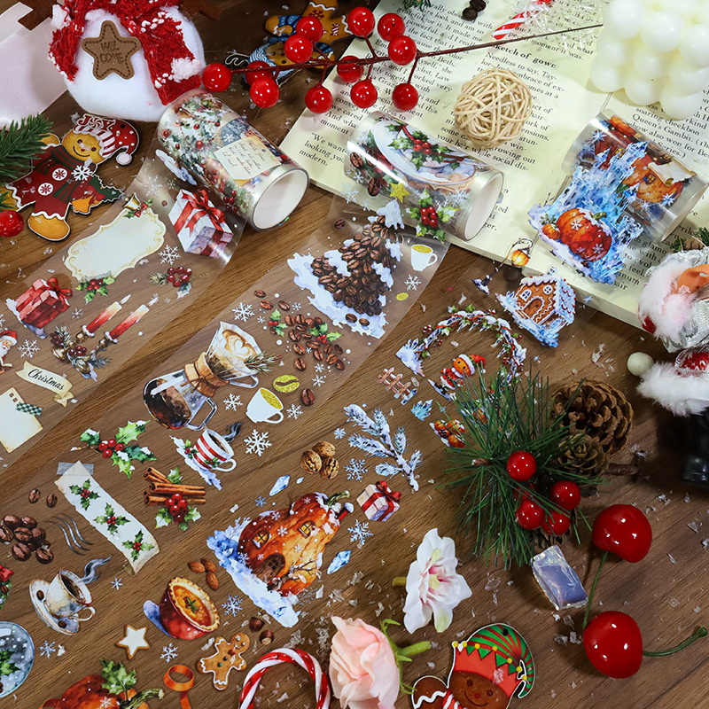 1 roll of Christmas, snowy, winter, house-themed PET tape