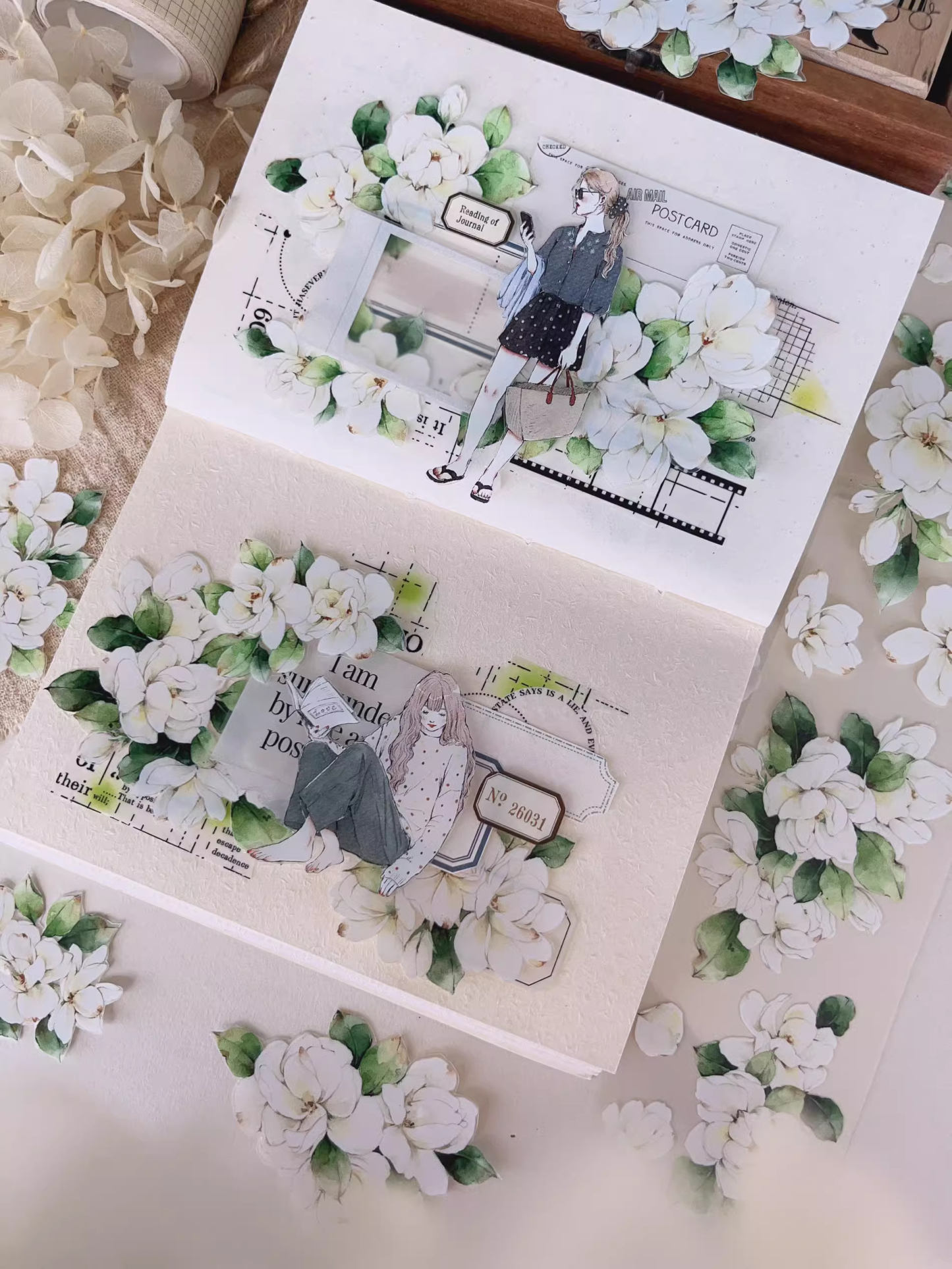 YIER Studio White Jasmine Flowers PET Washi tape 55mm*600cm