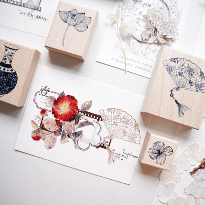 Yuanzi studio Floral Bottle Fan Wooden Stamp