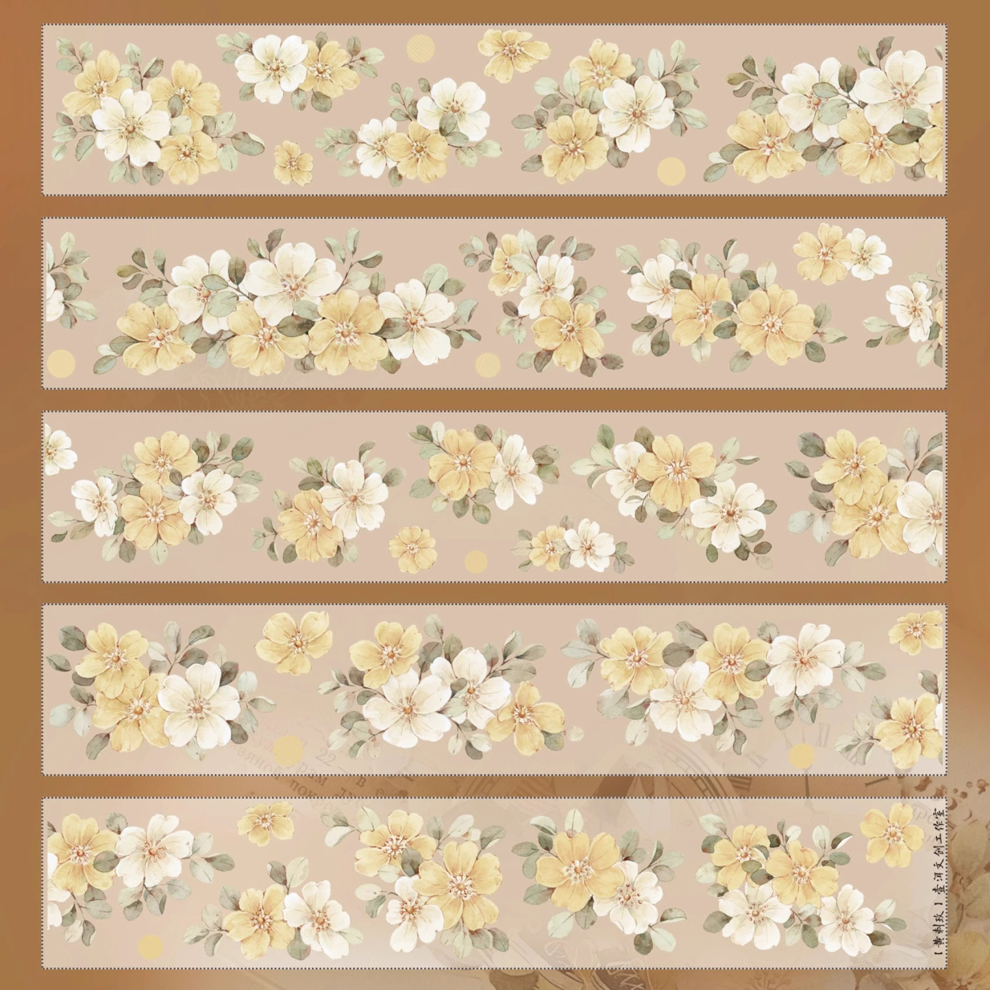 YIER Studio Pretty Vintage Yellow Rose PET Washi Tape 2.17 inch * 236.22 inch