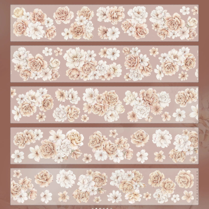 YIER Studio Orange White Vintage Rose PET Washi Tape 2.36 inches * 236.22 inches