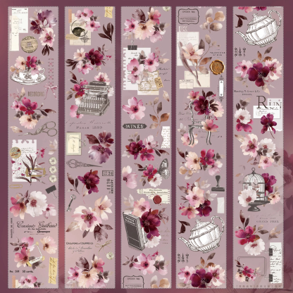 YIER Studio Red Vintage Butterfly Rose PET Washi Tape 2.36 inches * 236.22 inches