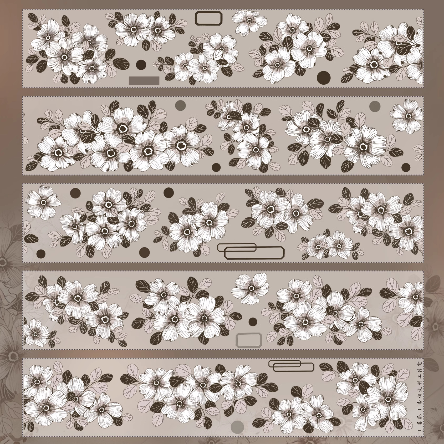 YIER Studio Beautiful Hand Drawn Black Rose PET Washi Tape 2.36 inches * 236.22 inches