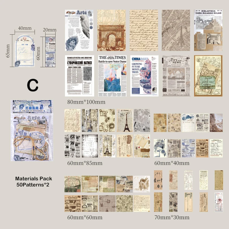 100 pcs/pack Vintage Scrapbook Materials Paper