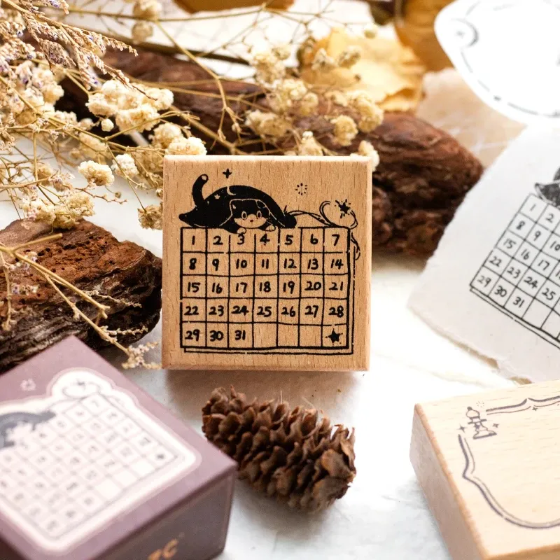 1Pcs Black Cat Wooden Rubber Stamp for Journal Scrapbooking Letter DIY Craft Card Making