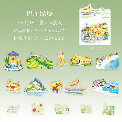 15Pcs/Pack Summer City Travel Theme PET Stickers