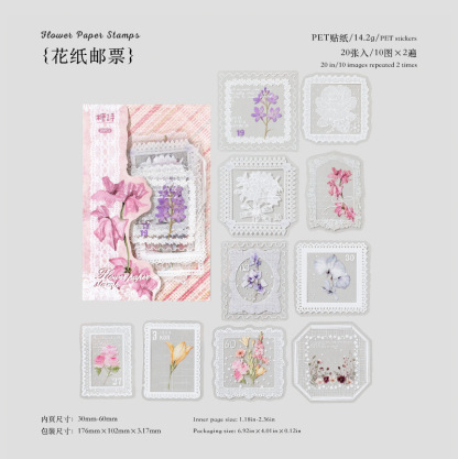 20Pcs Lace Floral Theme PET Stickers