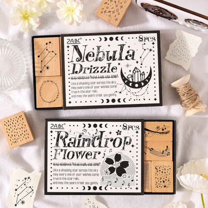 8Pcs/Box Meteor Star Theme Raindrop Theme Wood Stamp Set