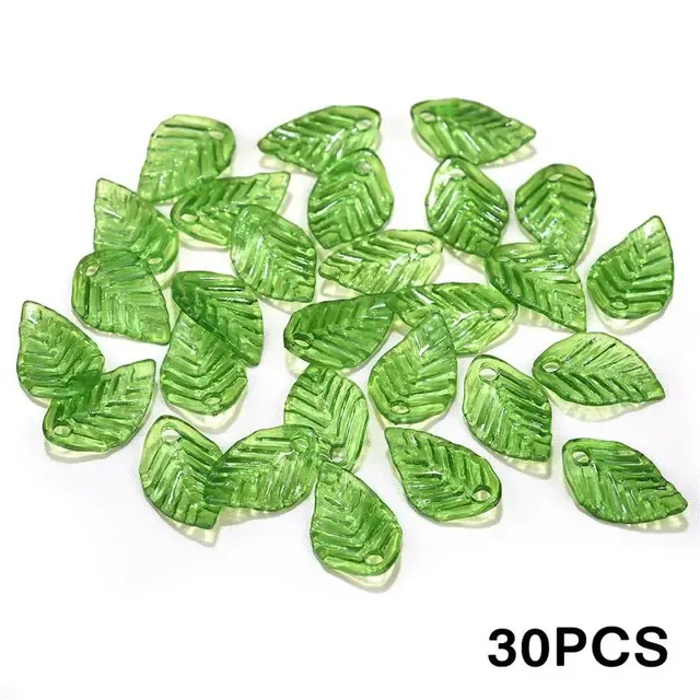 30/50pcs Green Transparent Leaf Shape Acrylic Bead Pendant