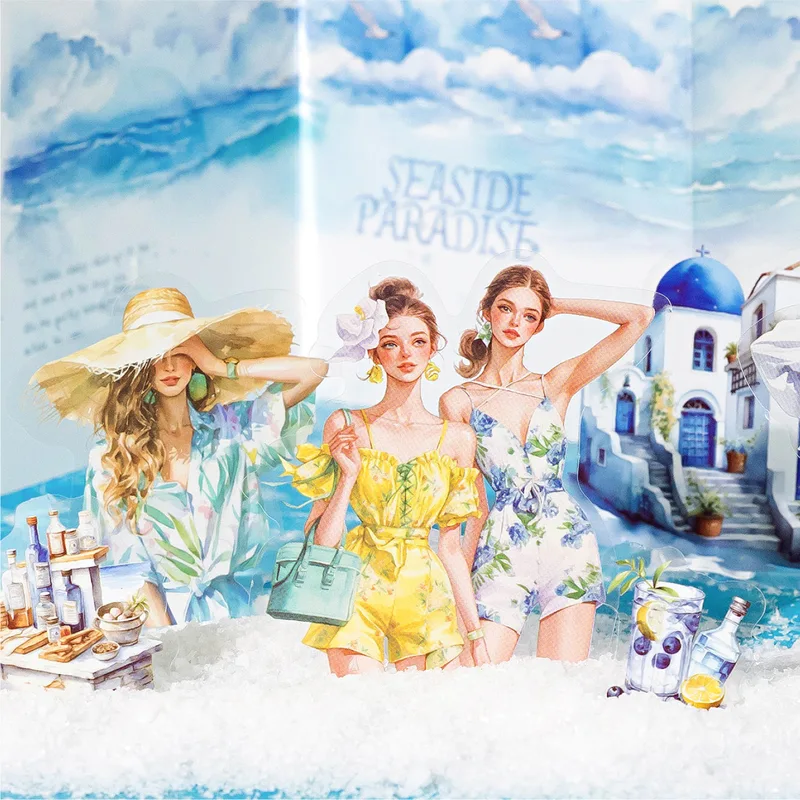 15pcs/1lot Summer Girls Travel Themed PET Stickers