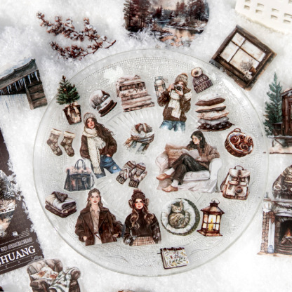 30Pcs Winter Girls Theme PET Stickers