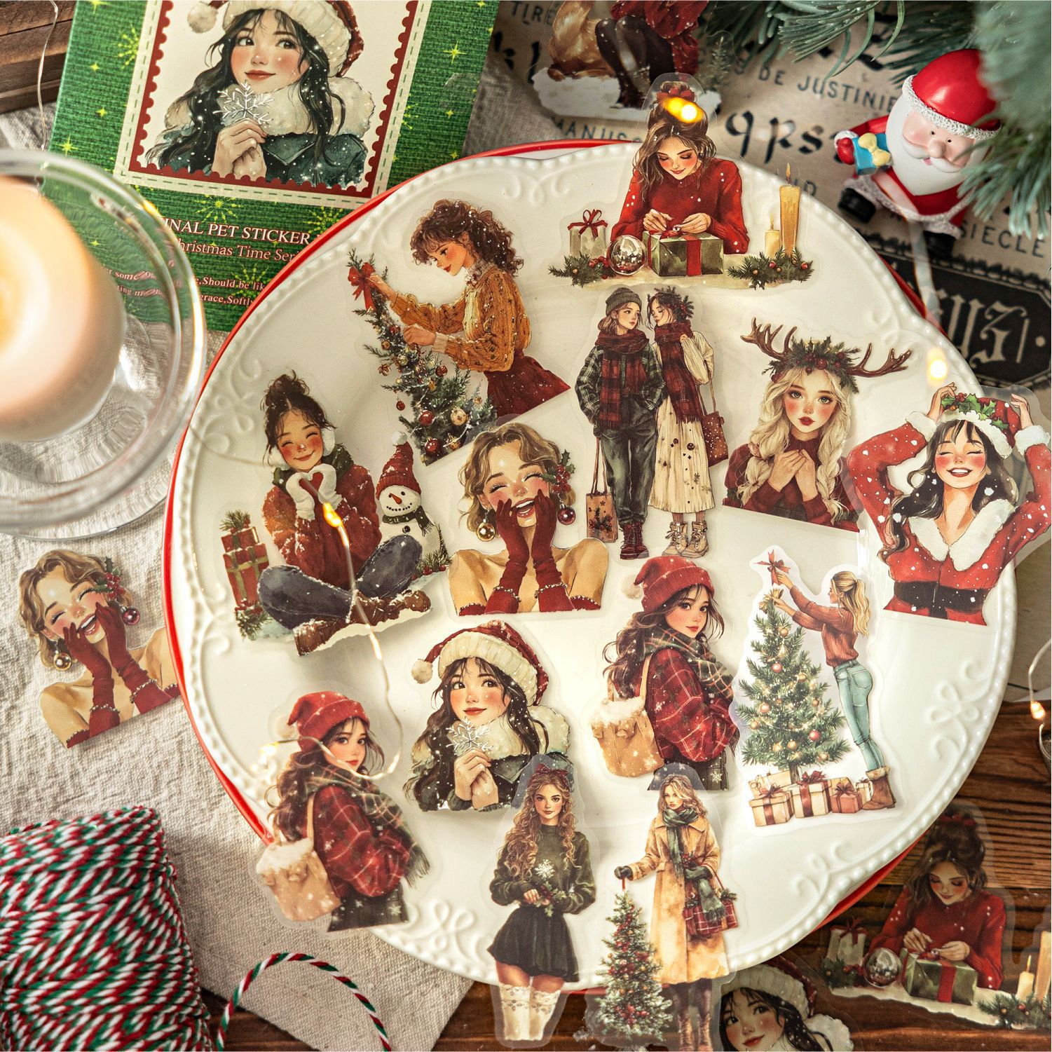 30Pcs/Pack Christmas Themed PET Stickers