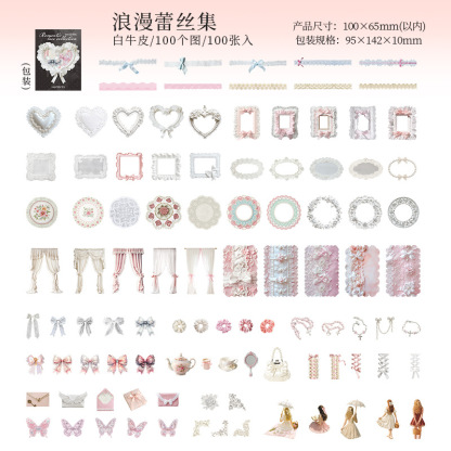 100Pcs/Pack Lace Theme PET Stickers