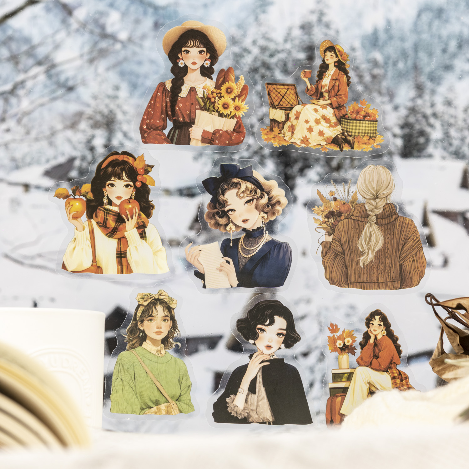 30 Pcs/Pack Christmas Winter Outfit Girls PET Stickers Decoration Journaling Collage