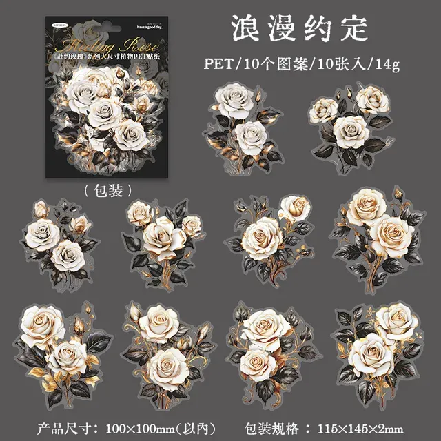 10pcs Large size rose flower PET Sticker