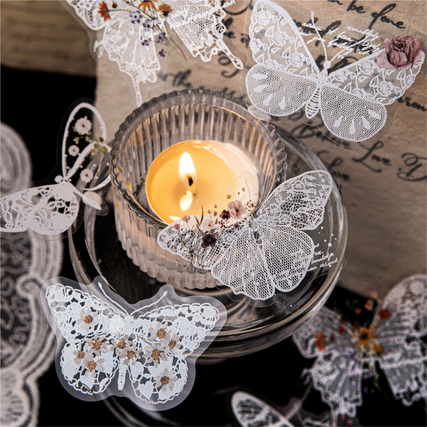 20Pcs Lace Floral Theme PET Stickers