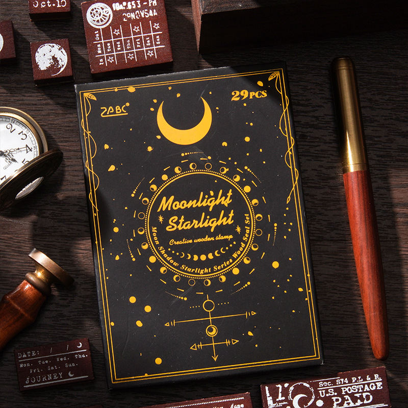 29Pcs/Box Moon Calendar Theme Wood Stamp Set