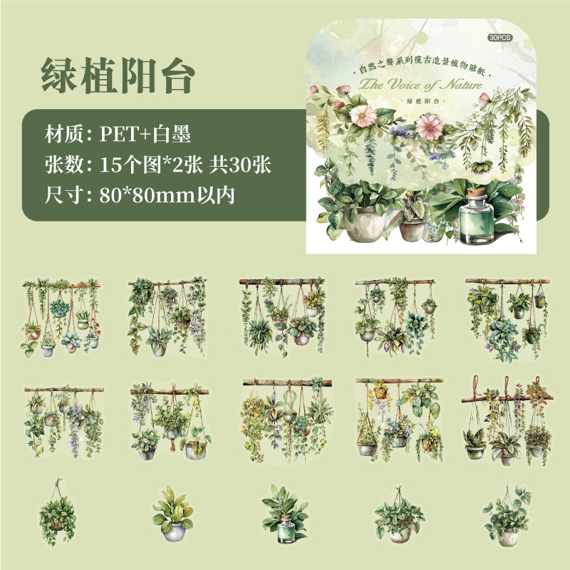 30Sheet/Book Seasonal Fruit Plant Theme PET Sticker Background Scrapbook